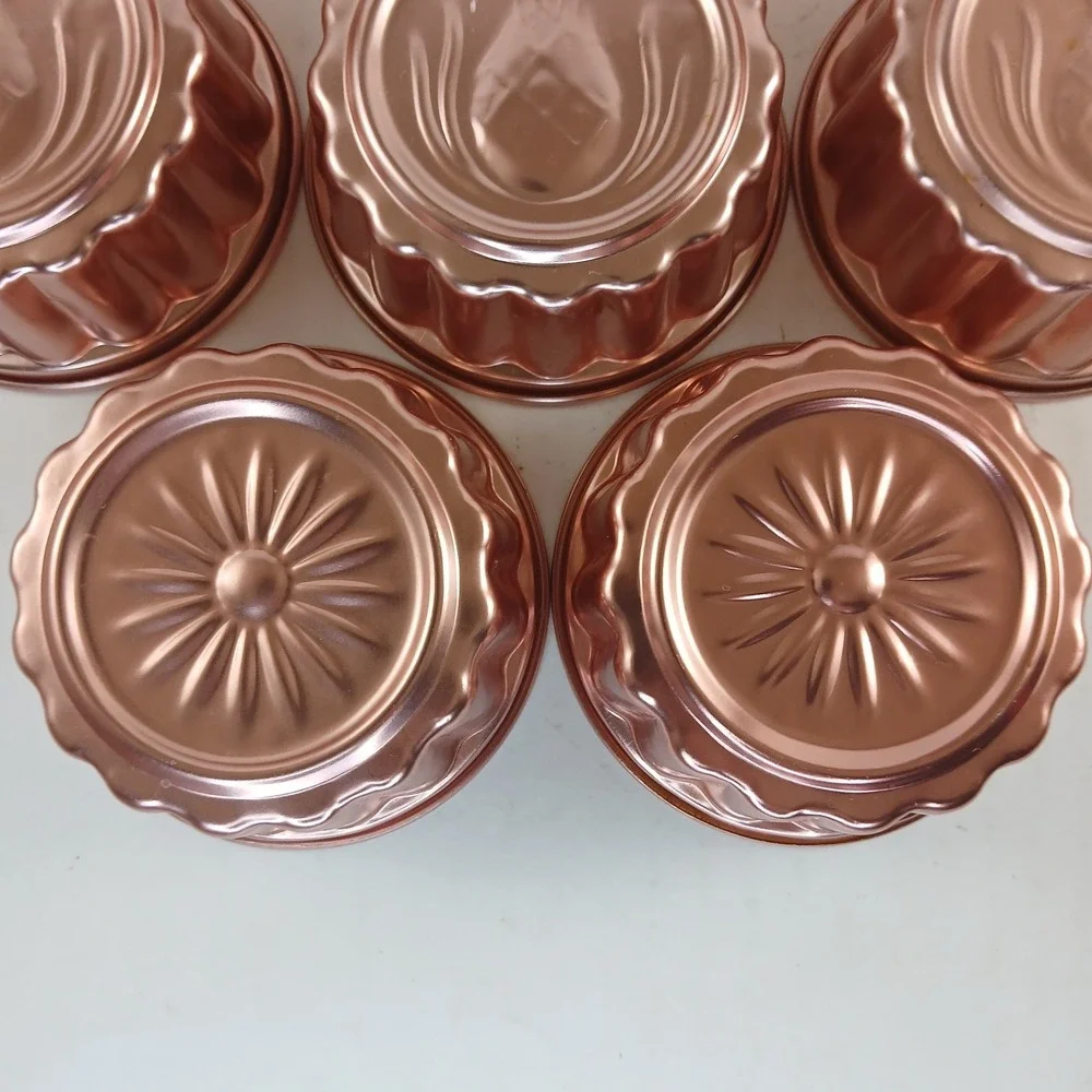 Copper-toned  Vintage Aluminum Individual Tart Jello-O Mold/Pan Set Of 8 3.5